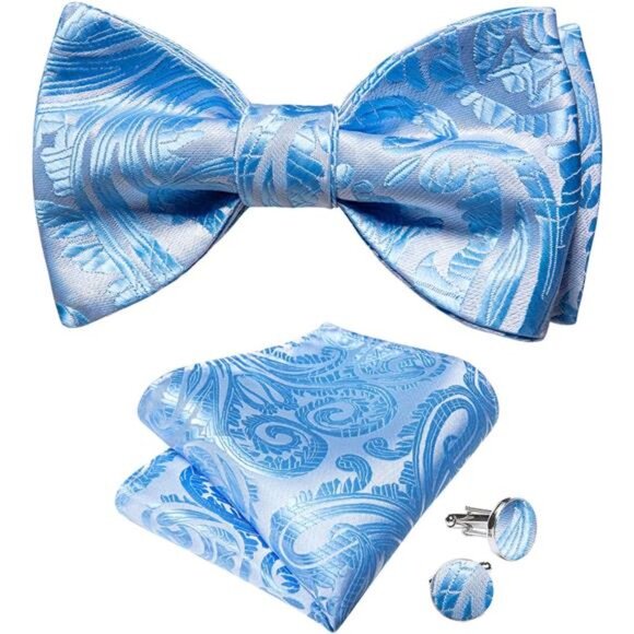 Men Bow Tie Paisley Striped Light Blue Paisley - Picture 1 of 6